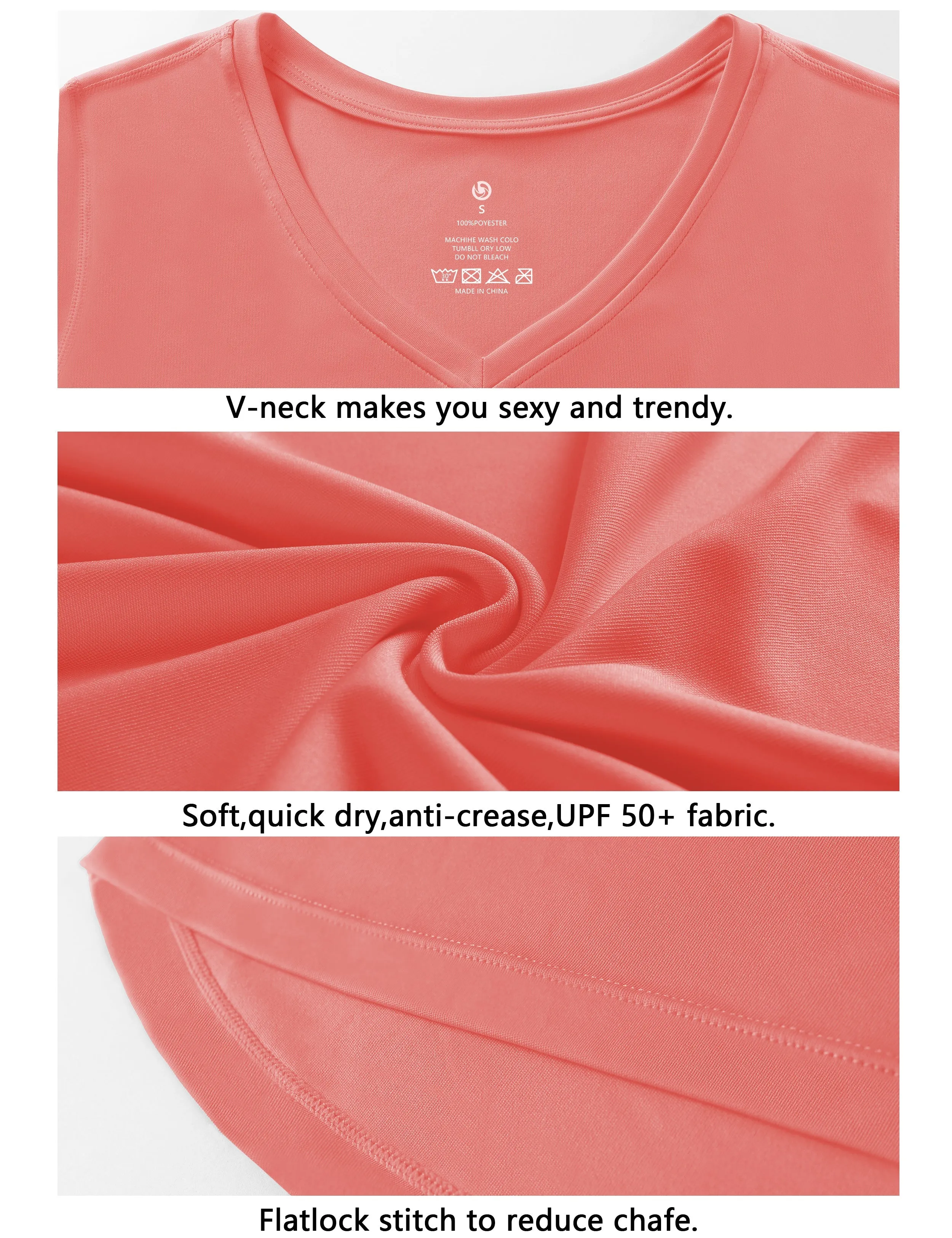 V-Neck Short Sleeve Athletic Shirts coral_Gym