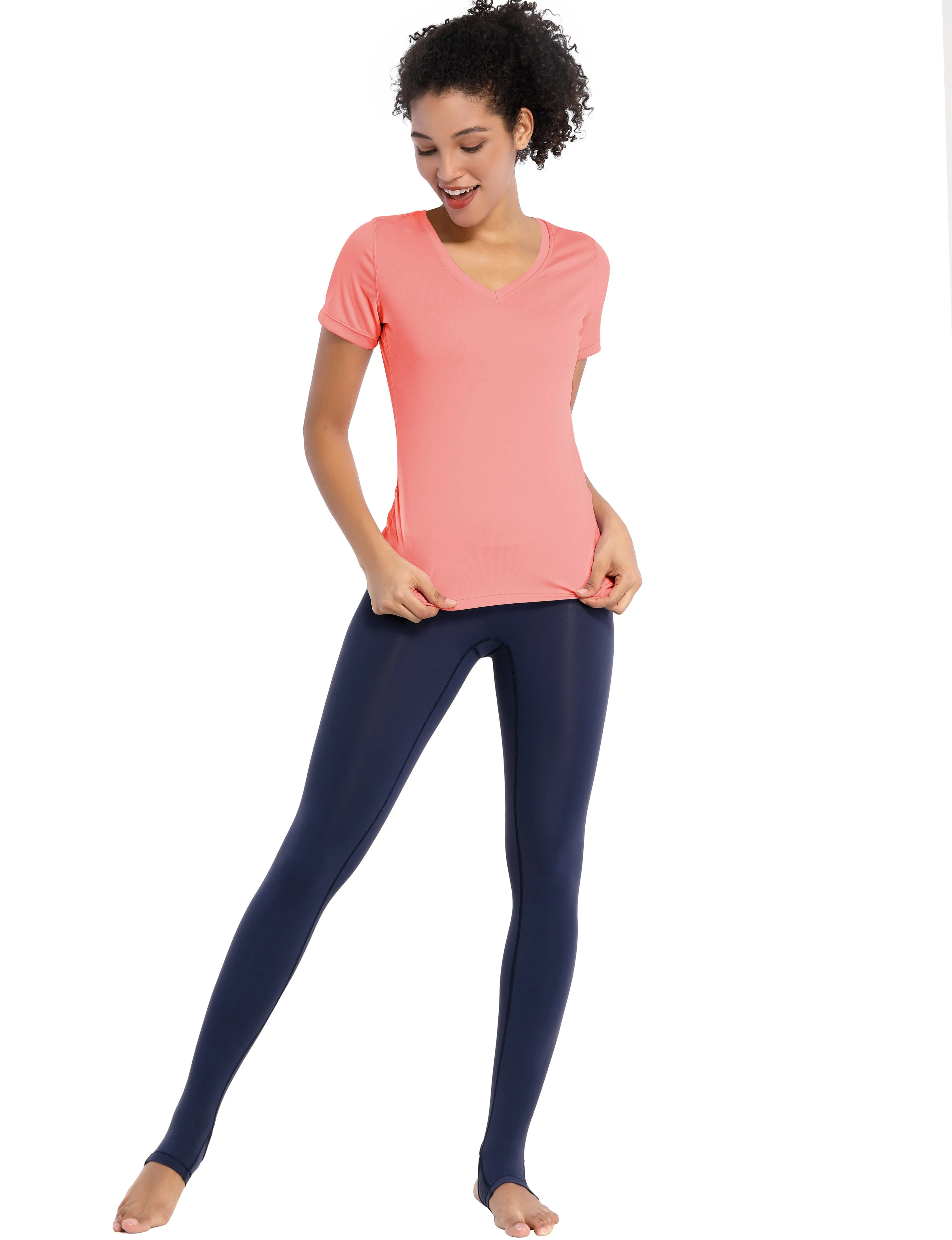 V-Neck Short Sleeve Athletic Shirts coral_Gym