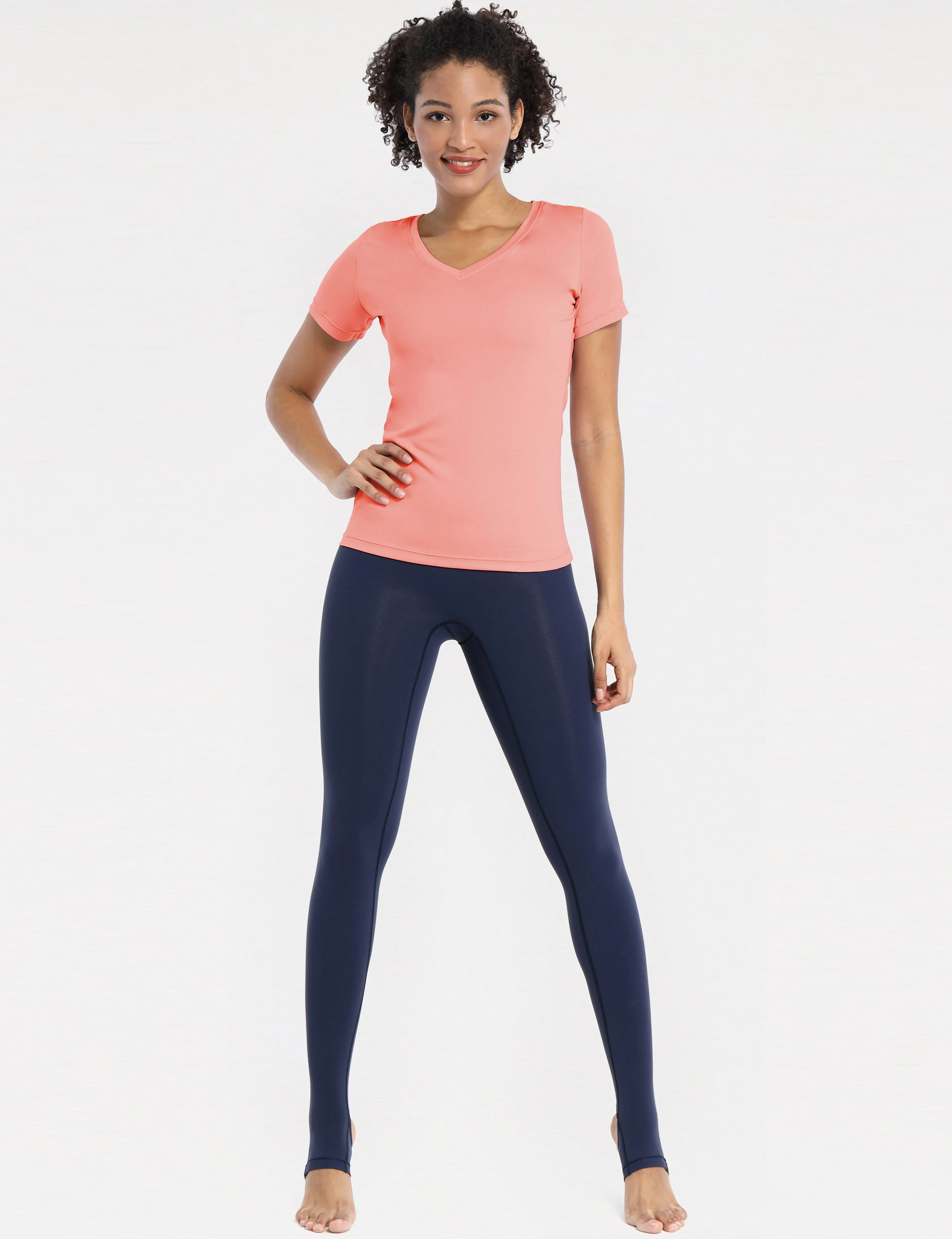 V-Neck Short Sleeve Athletic Shirts coral_Gym