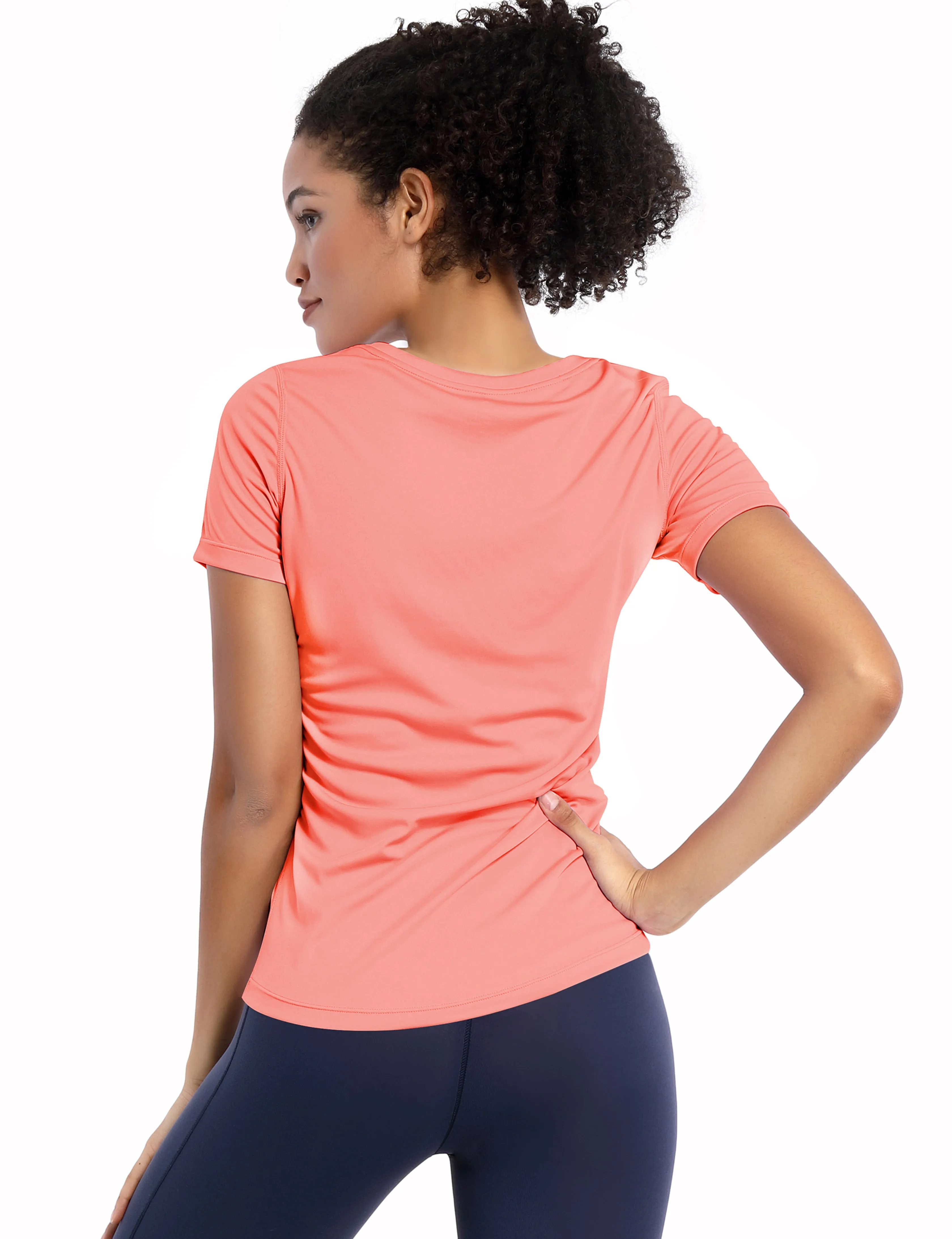 V-Neck Short Sleeve Athletic Shirts coral_Gym