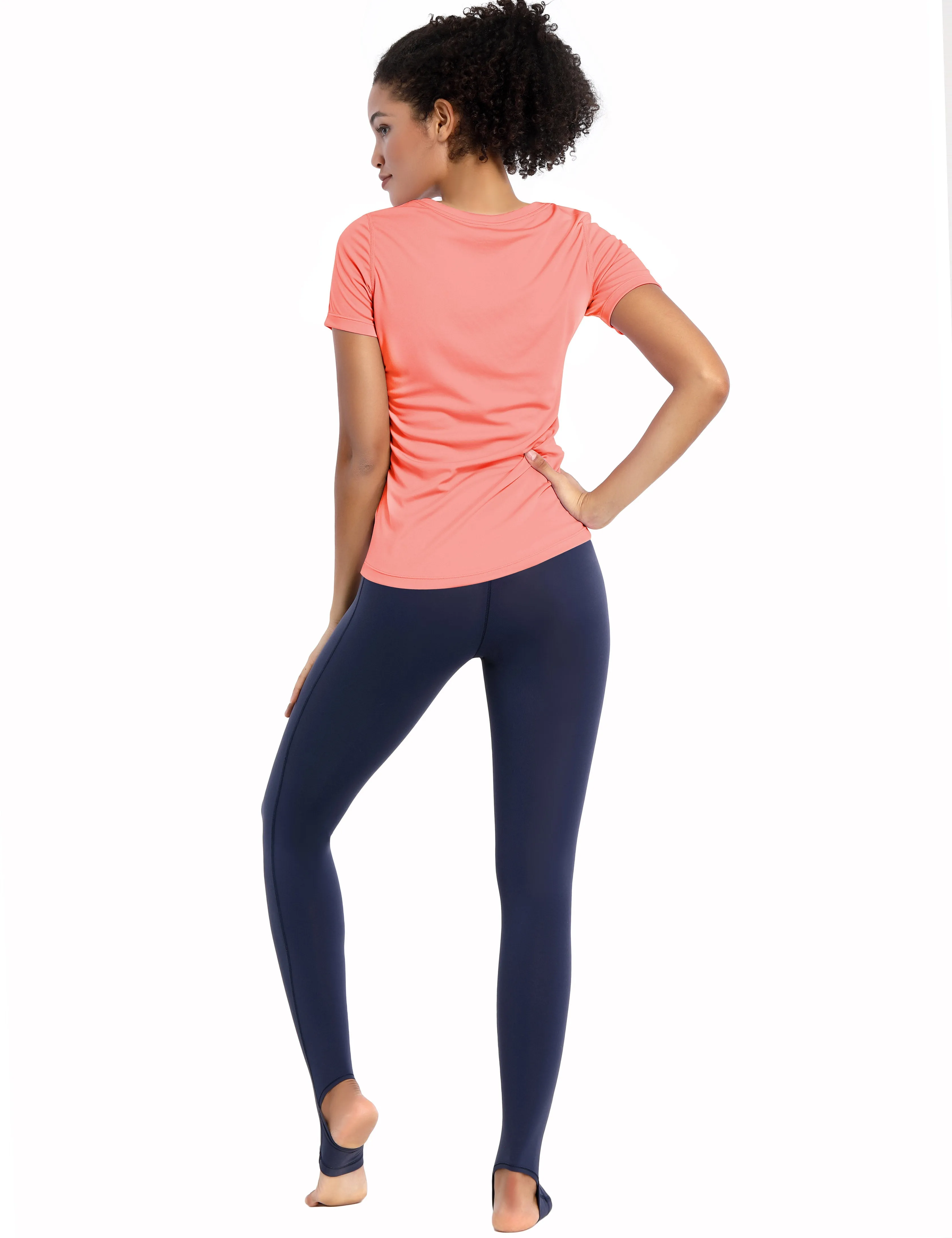 V-Neck Short Sleeve Athletic Shirts coral_Pilates