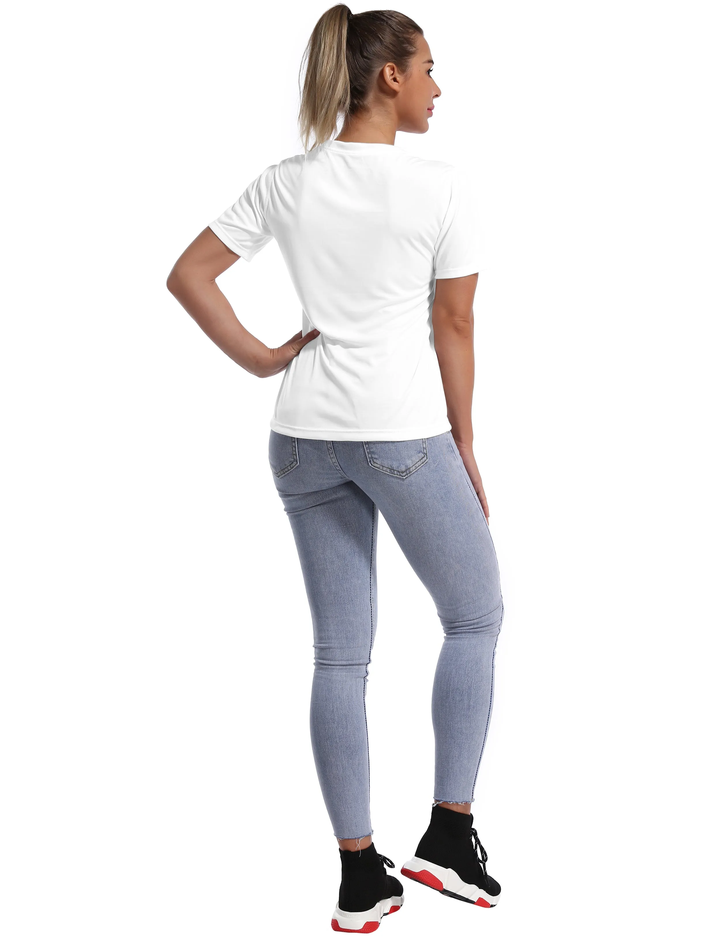 V-Neck Short Sleeve Athletic Shirts white_Pilates