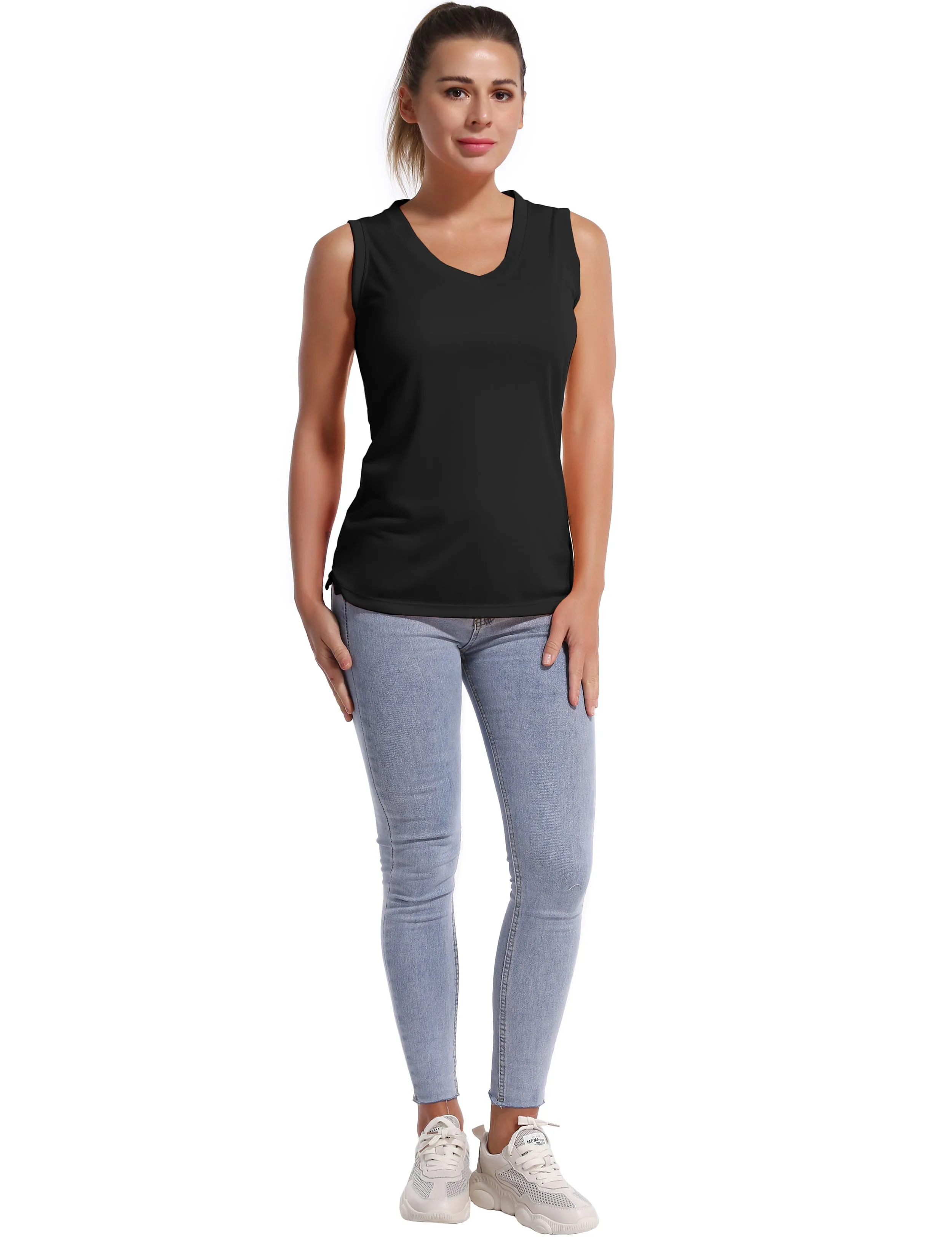 V Neck Sleeveless Athletic Shirts black_Gym