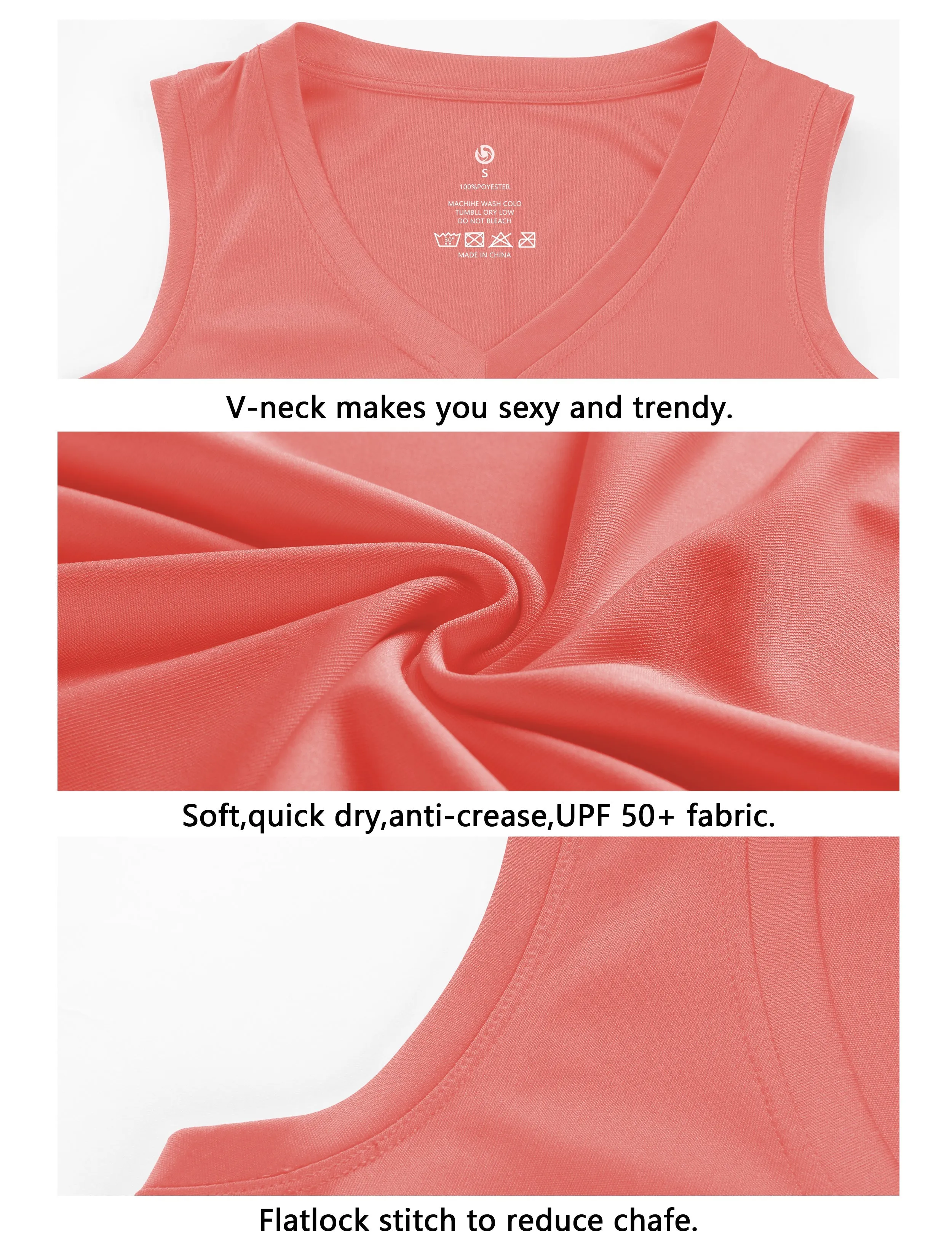 V Neck Sleeveless Athletic Shirts coral_Jogging