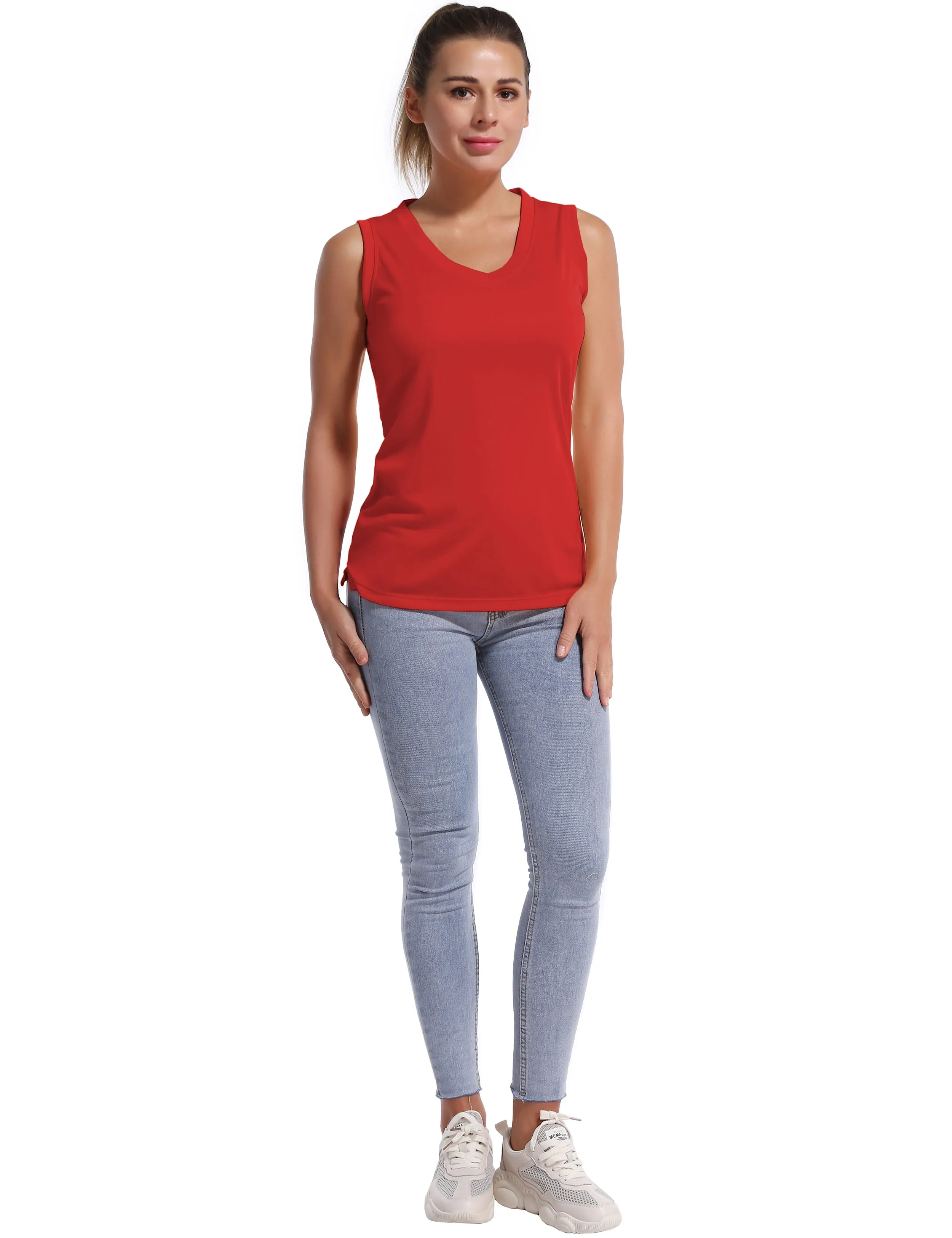V Neck Sleeveless Athletic Shirts red_yoga