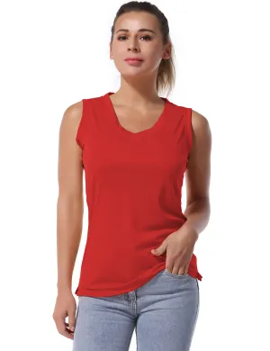 V Neck Sleeveless Athletic Shirts red_yoga