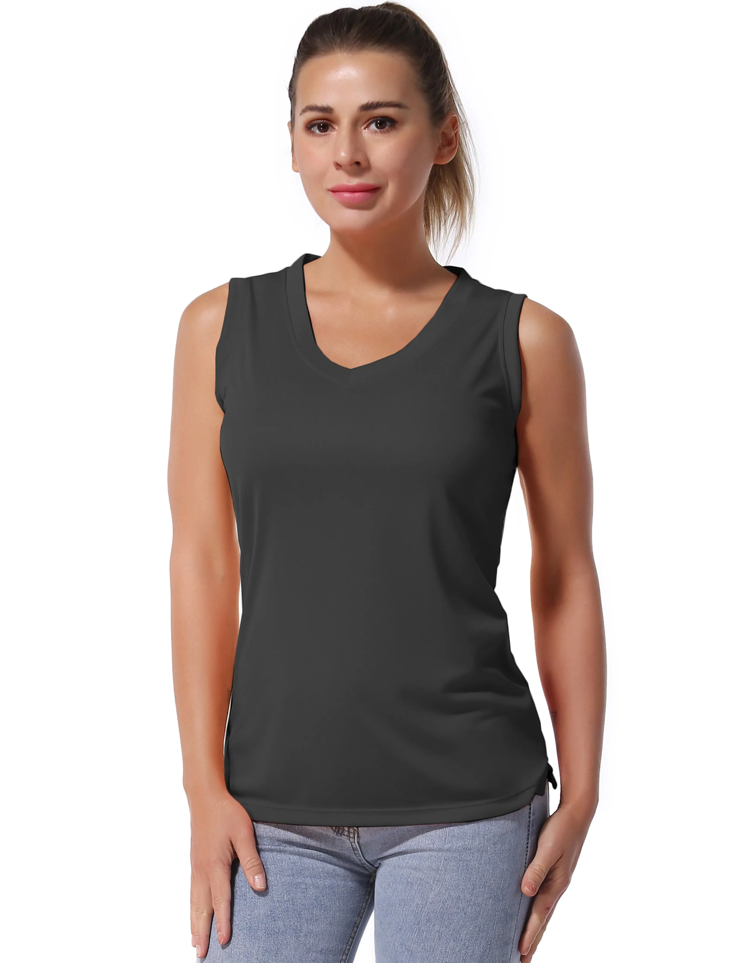 V Neck Sleeveless Athletic Shirts shadowcharcoal_Biking