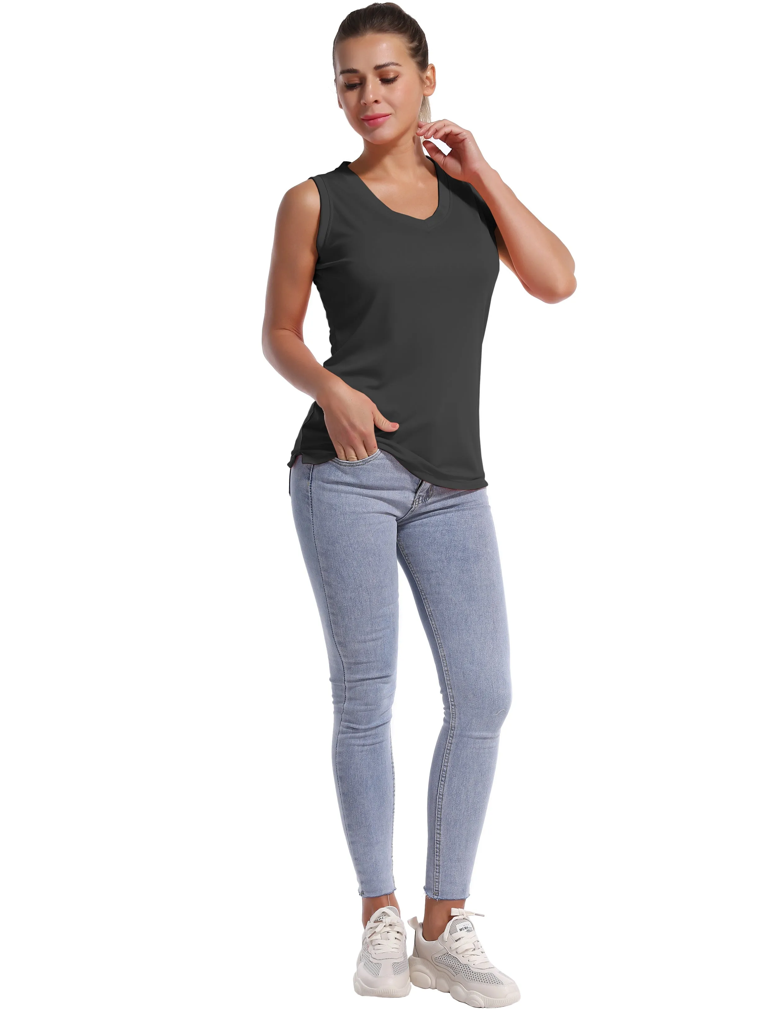 V Neck Sleeveless Athletic Shirts shadowcharcoal_Biking