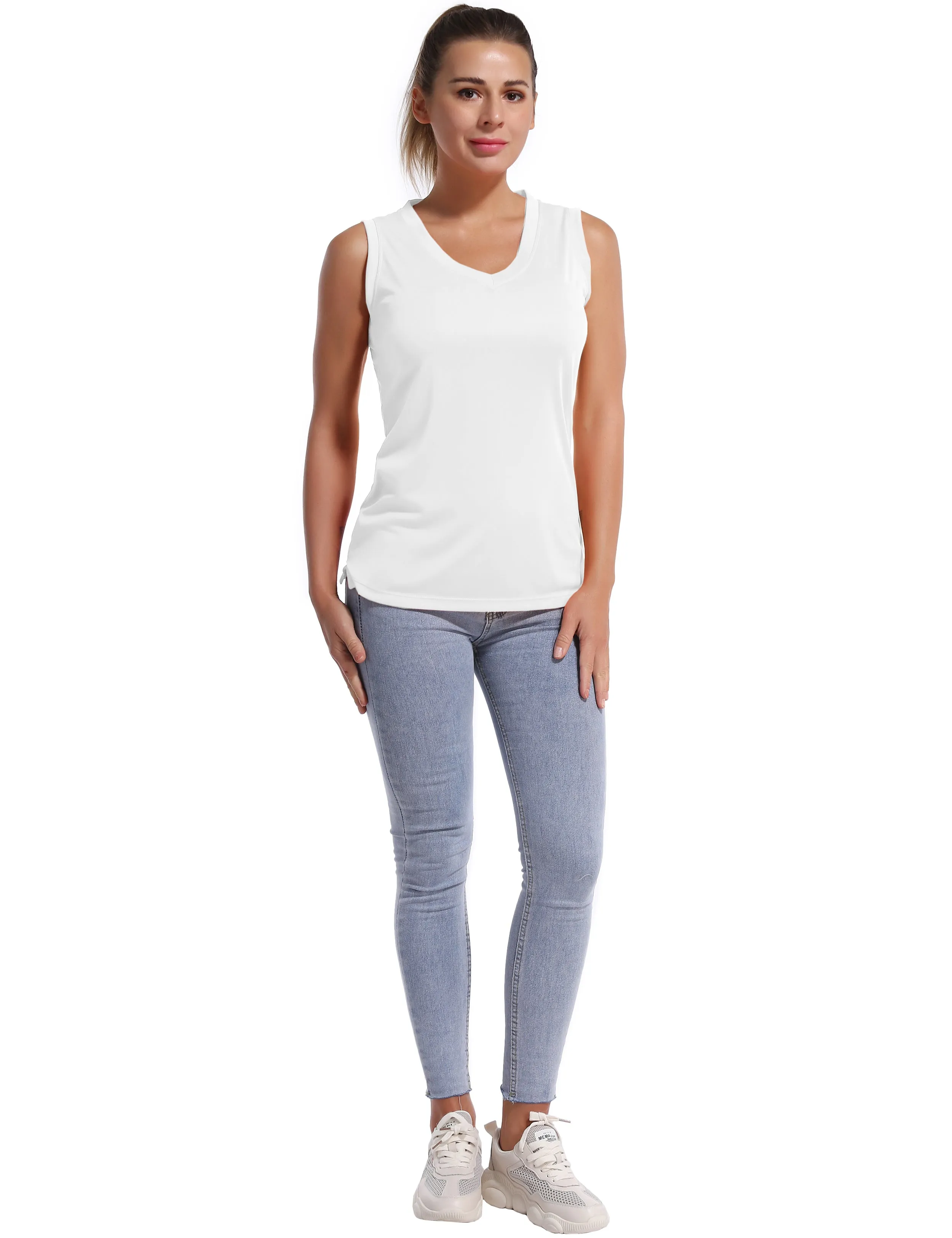 V Neck Sleeveless Athletic Shirts white_Biking