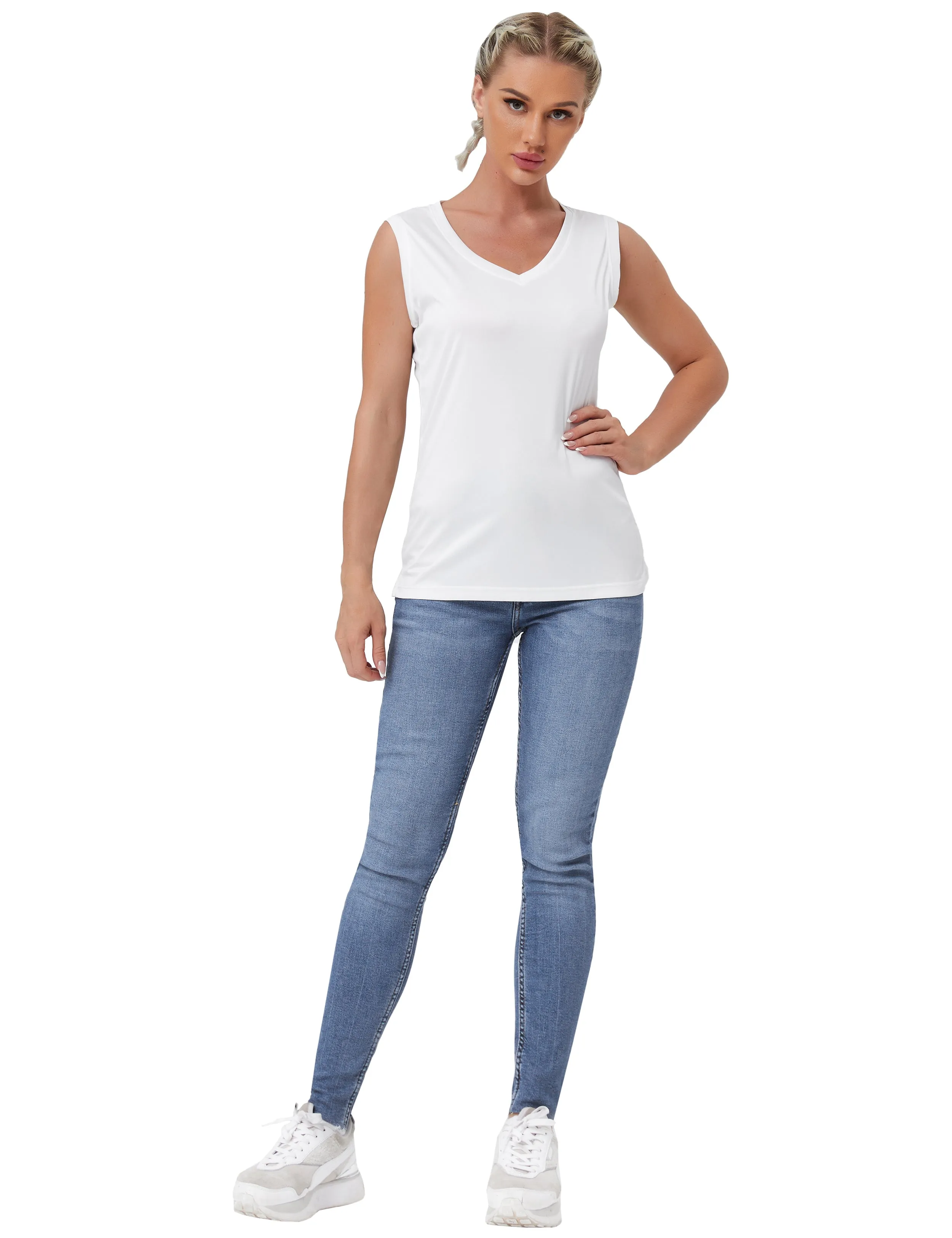 V Neck Sleeveless Athletic Shirts white_Biking