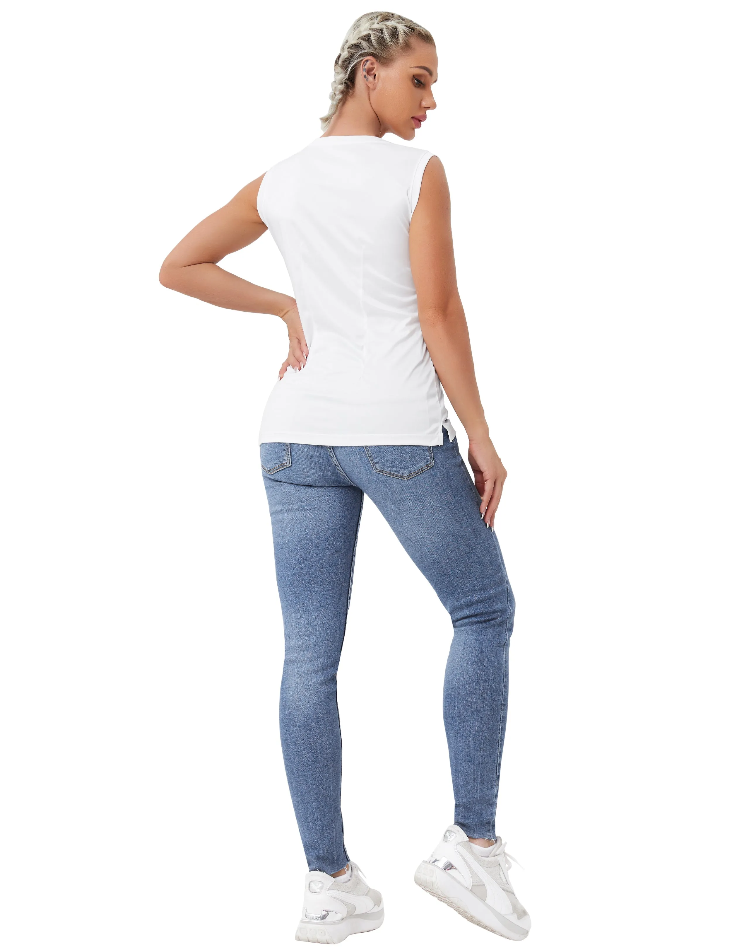 V Neck Sleeveless Athletic Shirts white_Biking