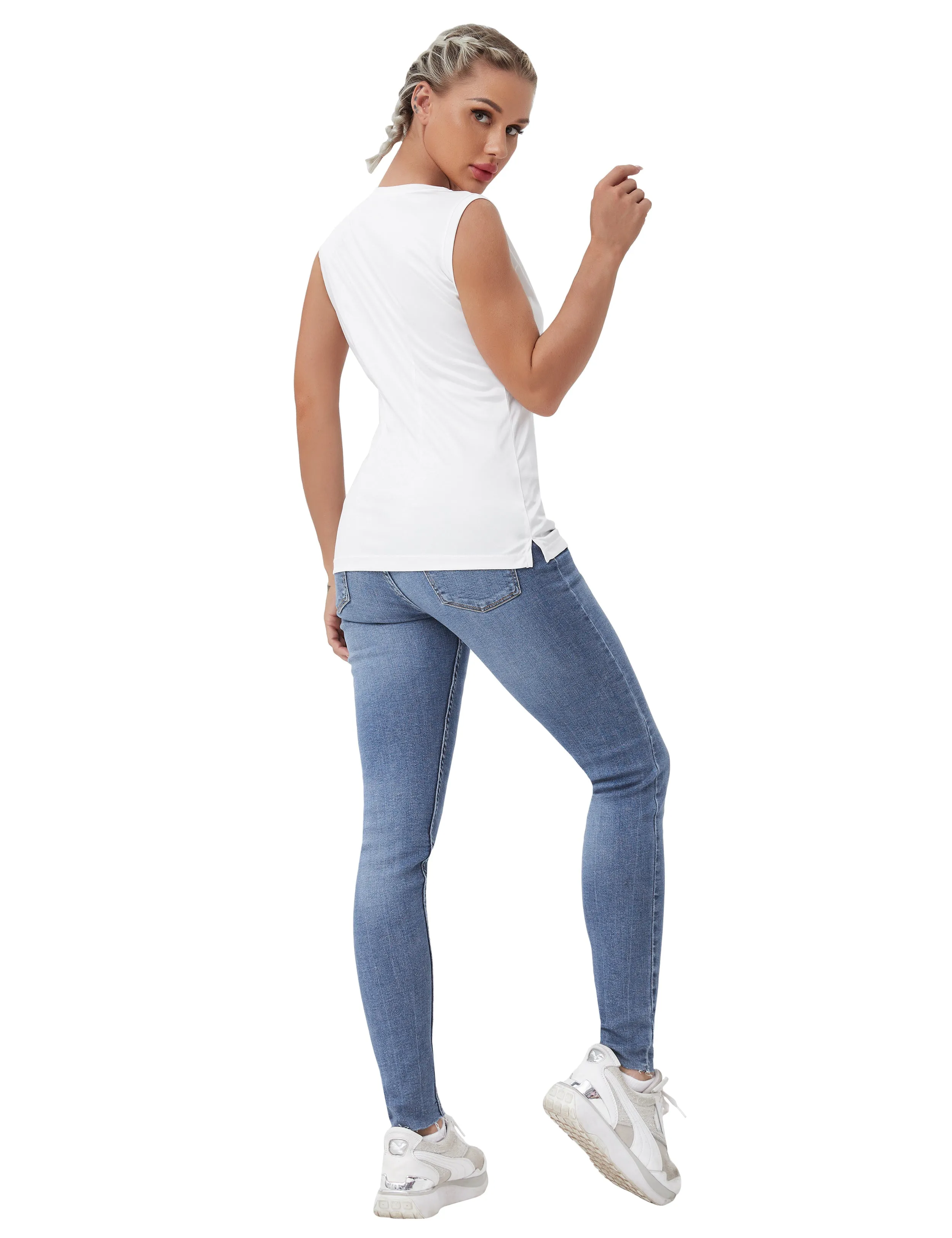 V Neck Sleeveless Athletic Shirts white_Biking