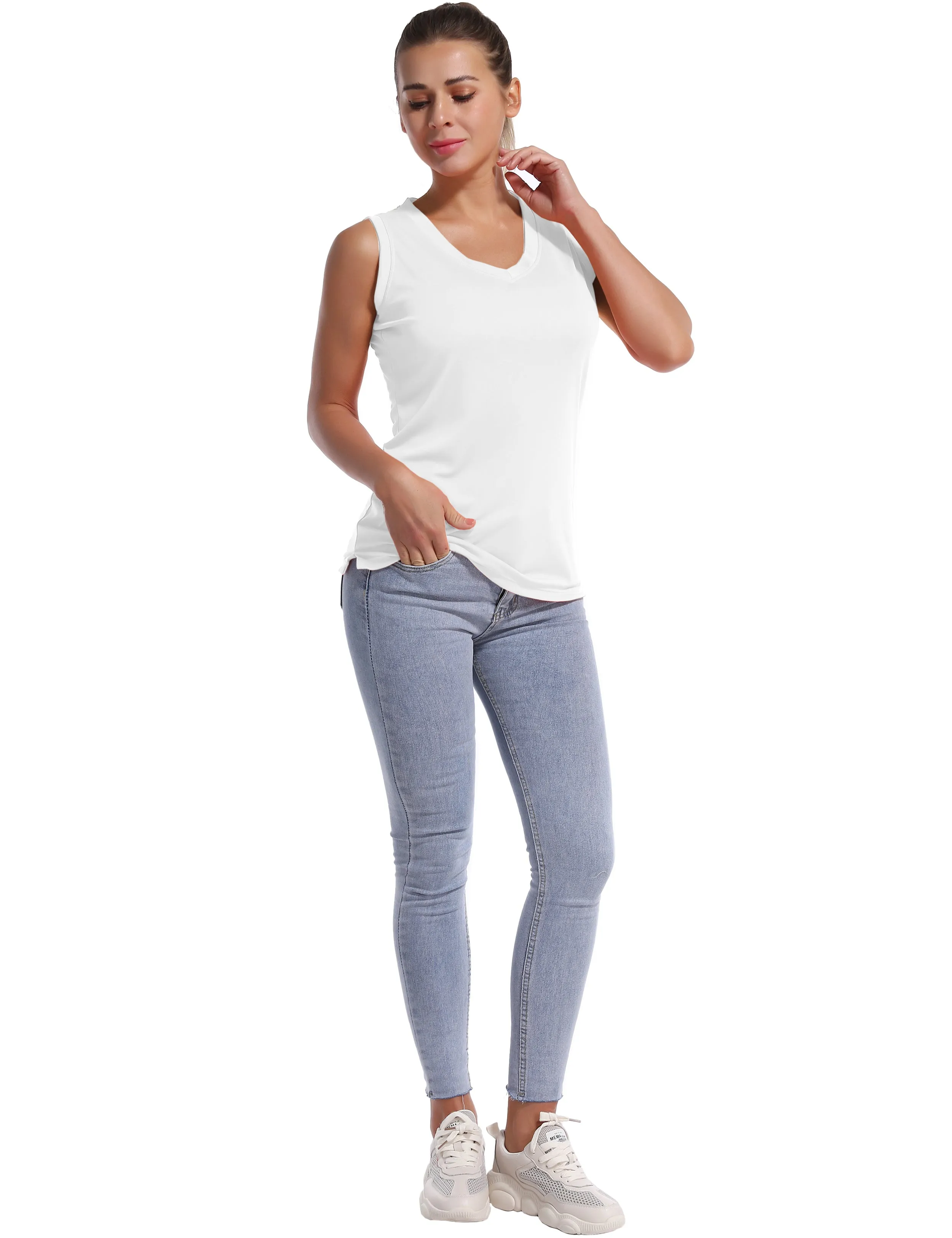 V Neck Sleeveless Athletic Shirts white_Biking