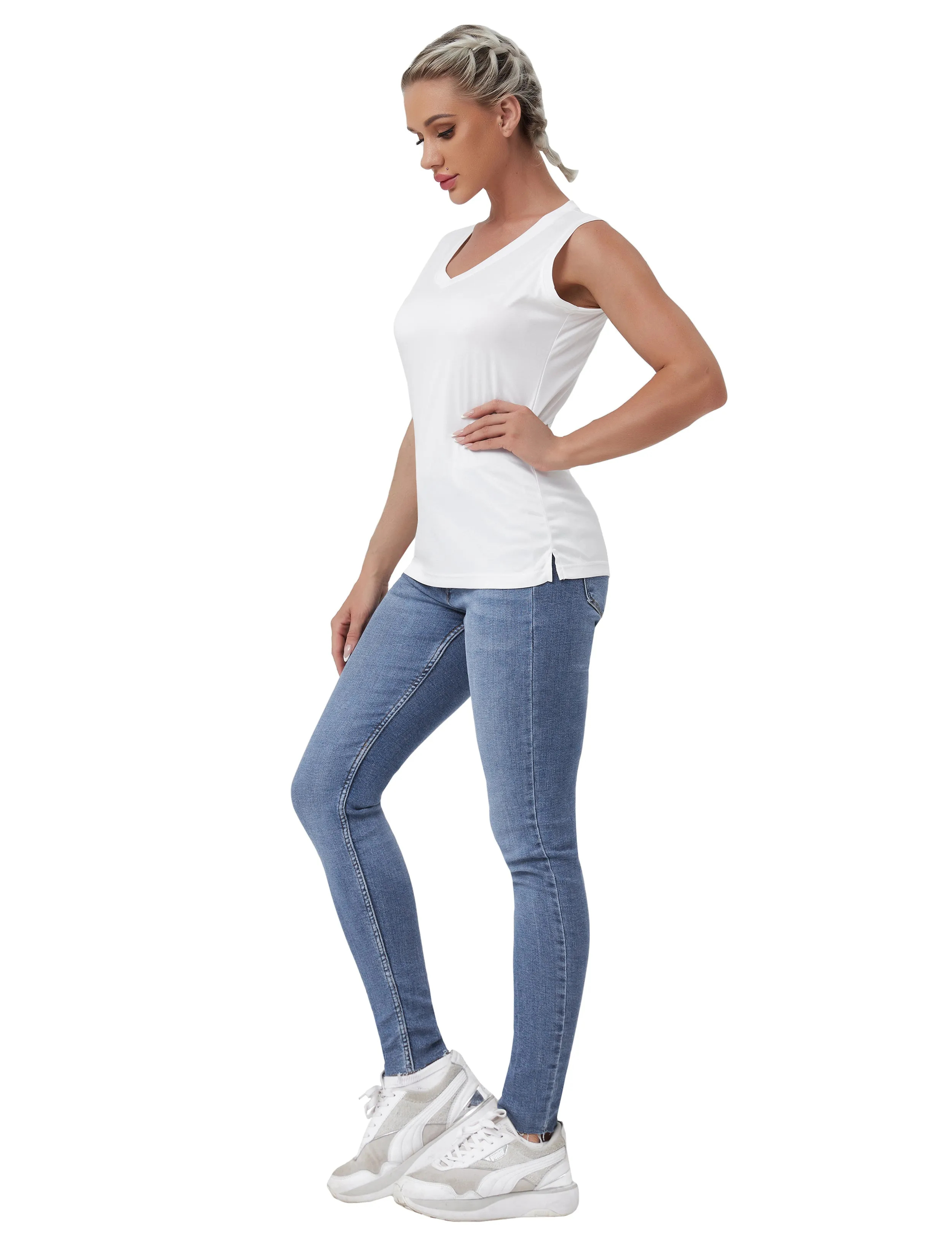 V Neck Sleeveless Athletic Shirts white_Biking