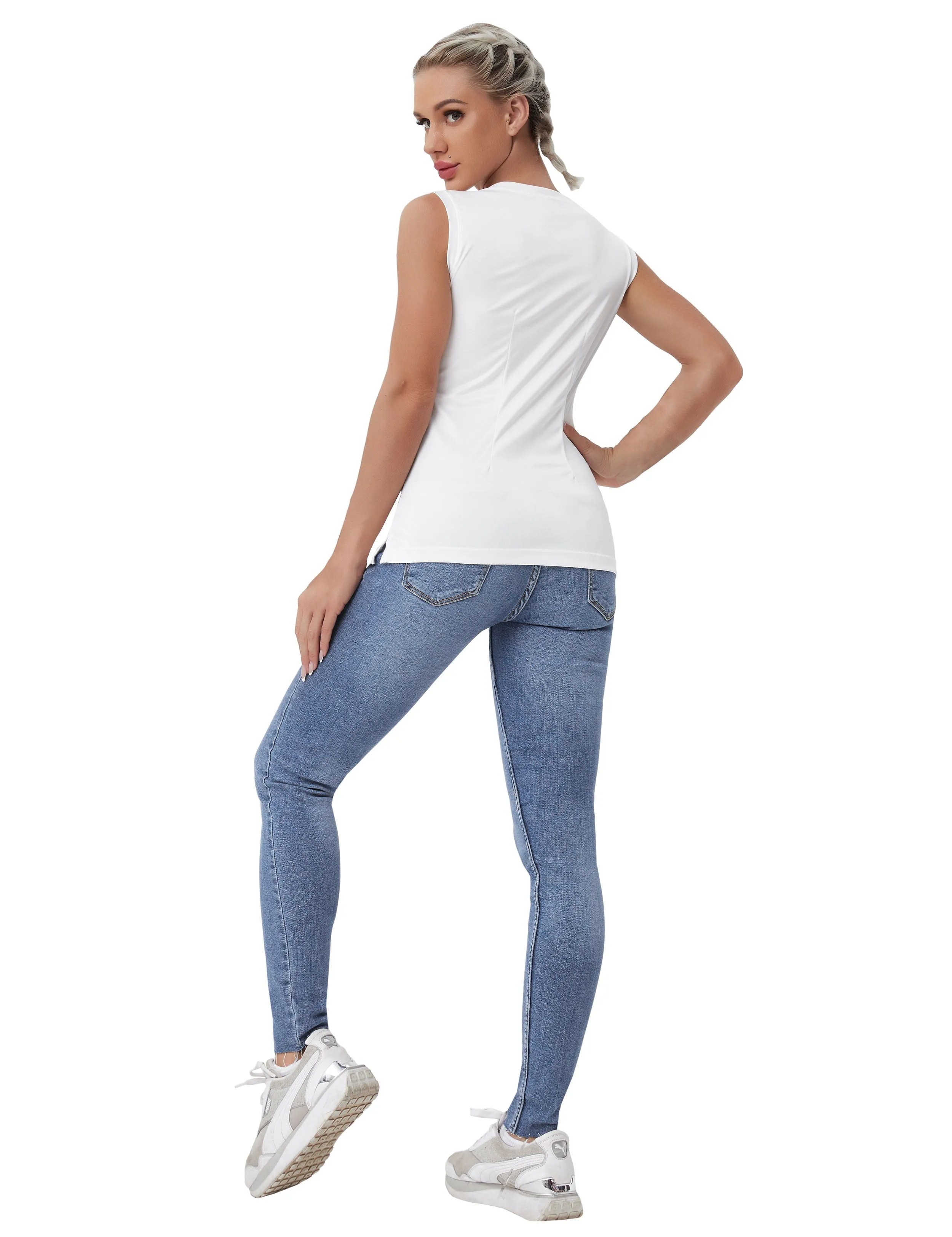 V Neck Sleeveless Athletic Shirts white_Biking