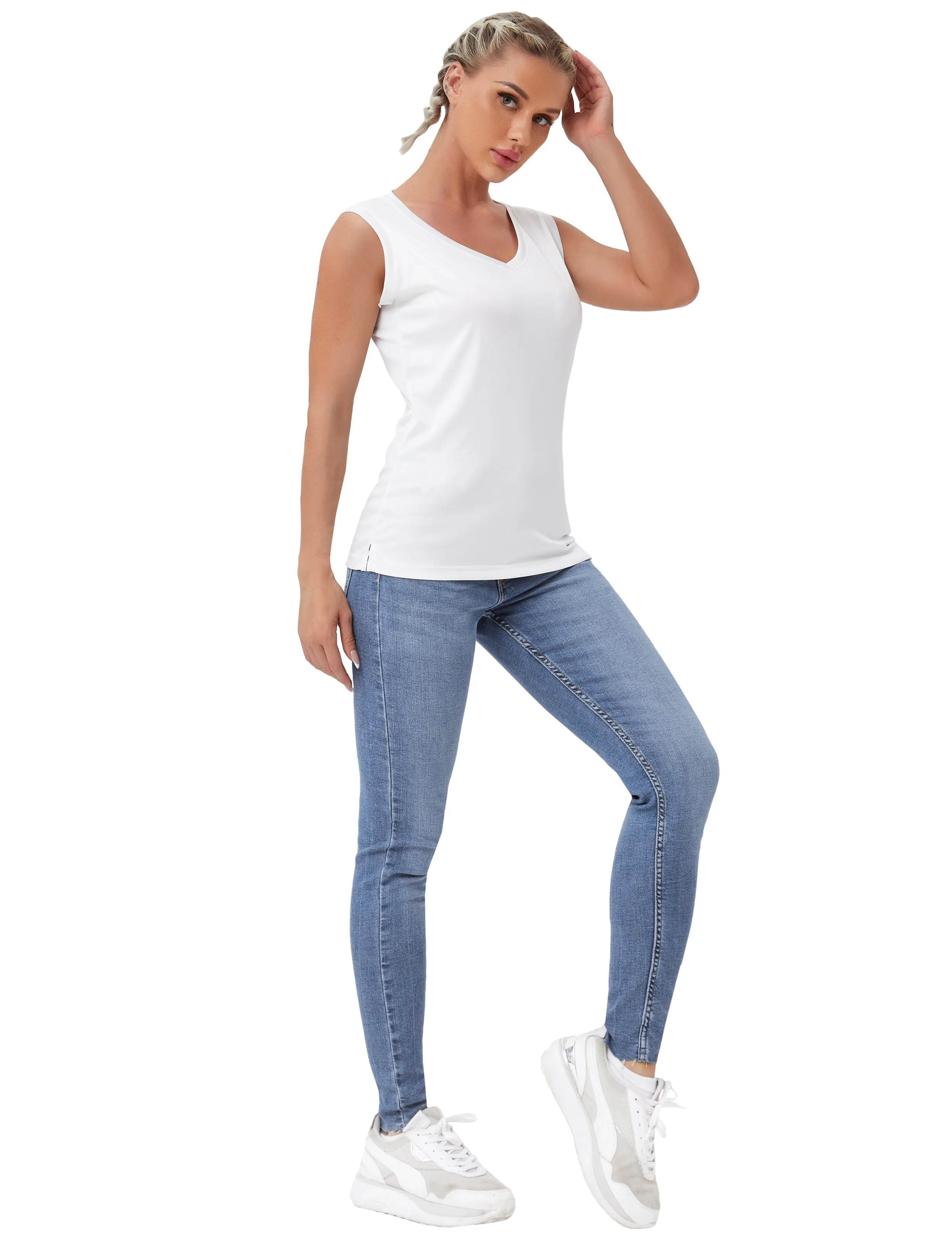 V Neck Sleeveless Athletic Shirts white_Biking