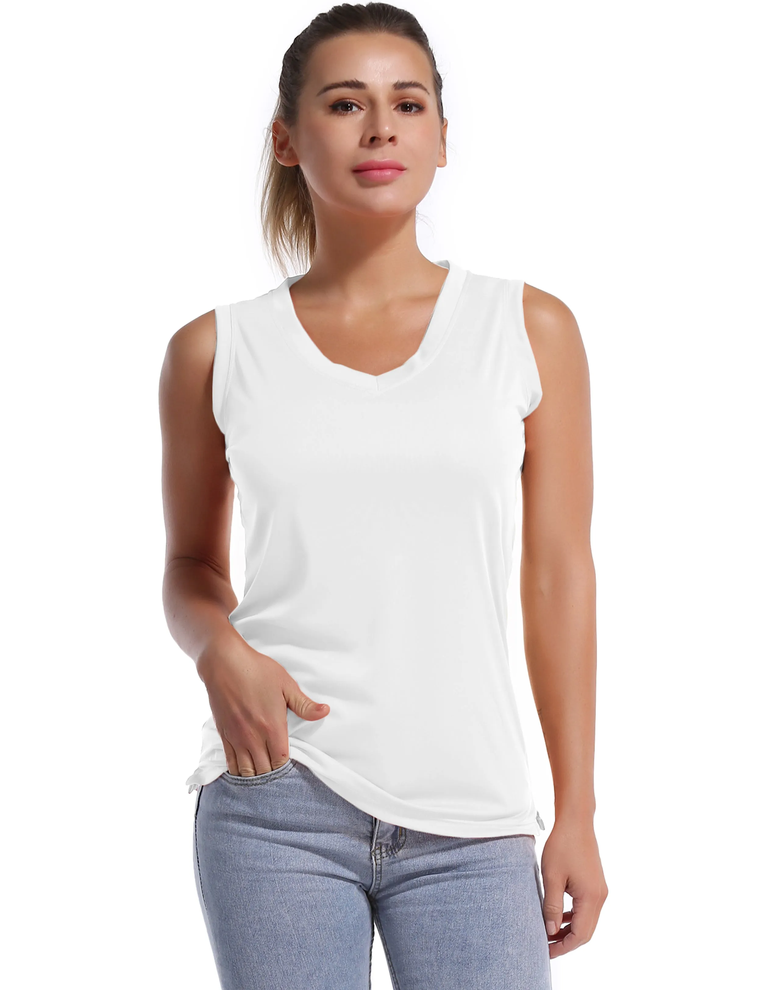 V Neck Sleeveless Athletic Shirts white_Biking