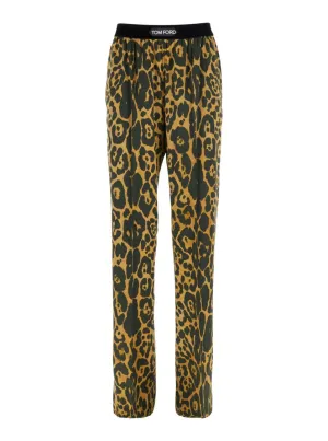 Wild Leopard On Stretch Silk Satin Pj Pants