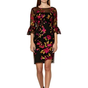 Womens Embroidered Mesh Sheath Dress
