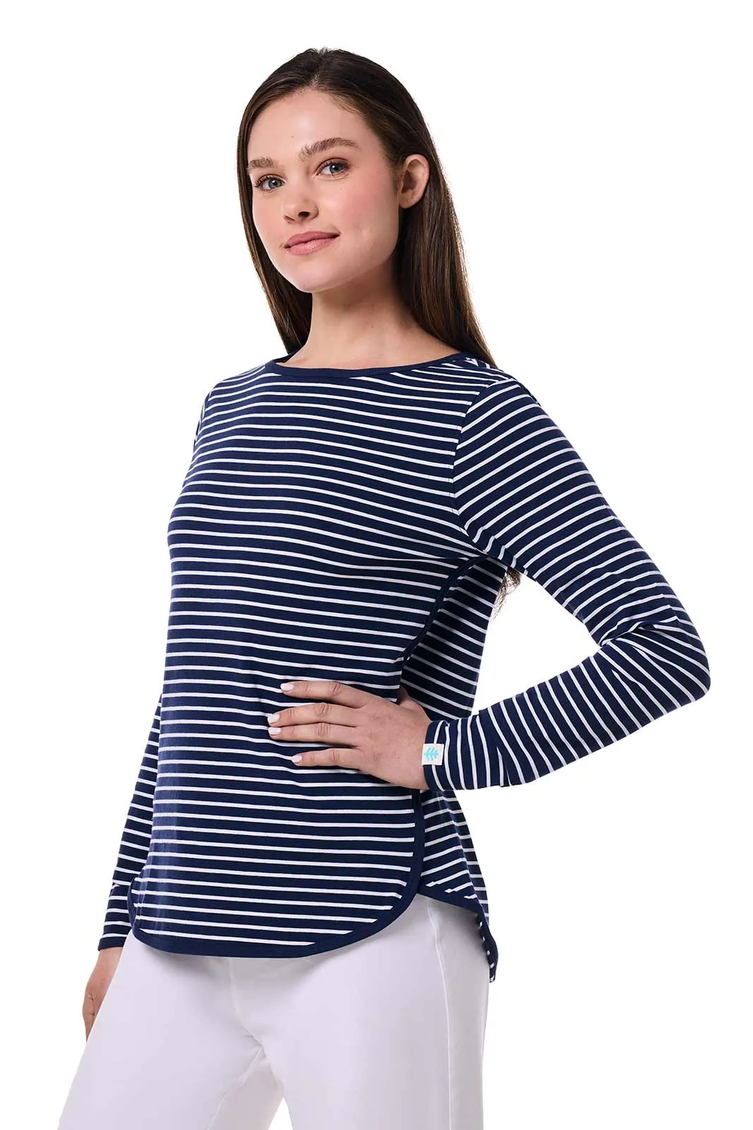 Women's Heyday Side Split Shirt | Navy/White Stripe