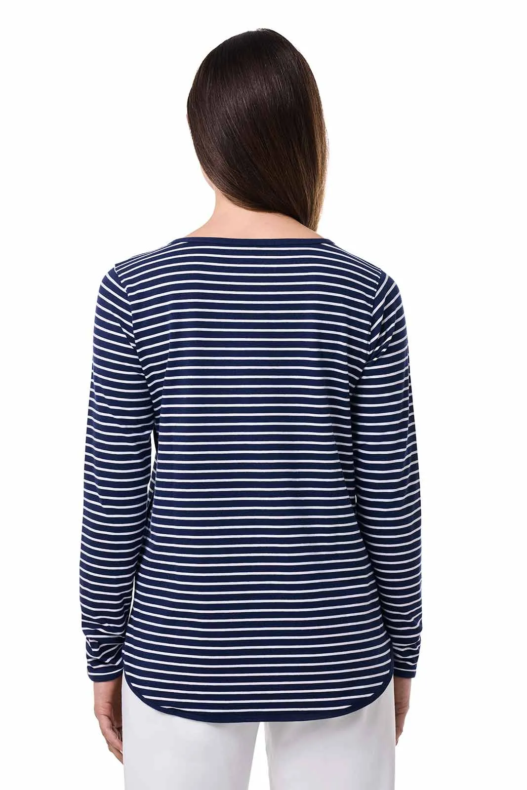 Women's Heyday Side Split Shirt | Navy/White Stripe