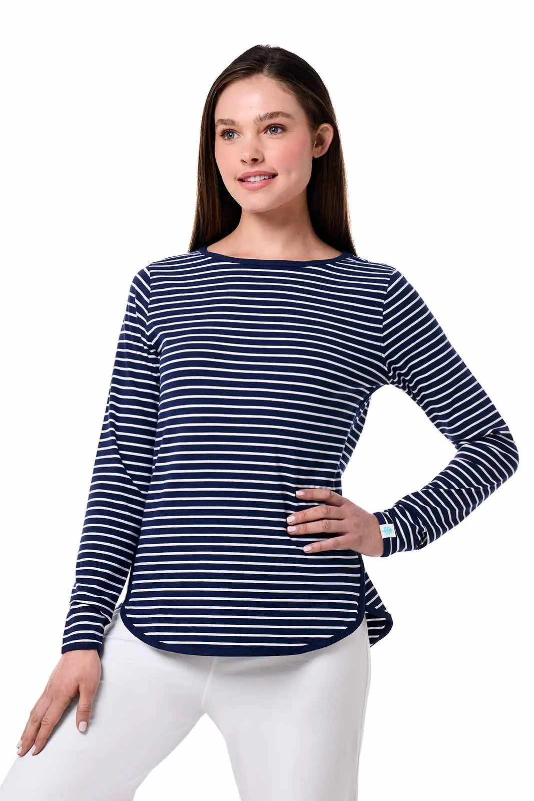 Women's Heyday Side Split Shirt | Navy/White Stripe