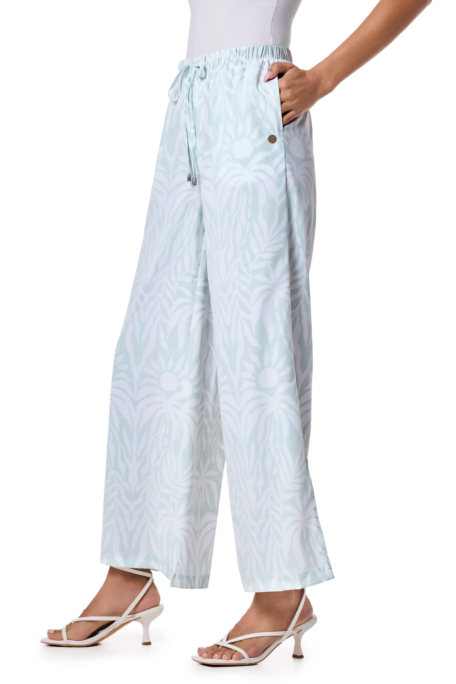 Women's Petra Wide Leg Pant | Misty Aqua American Palm