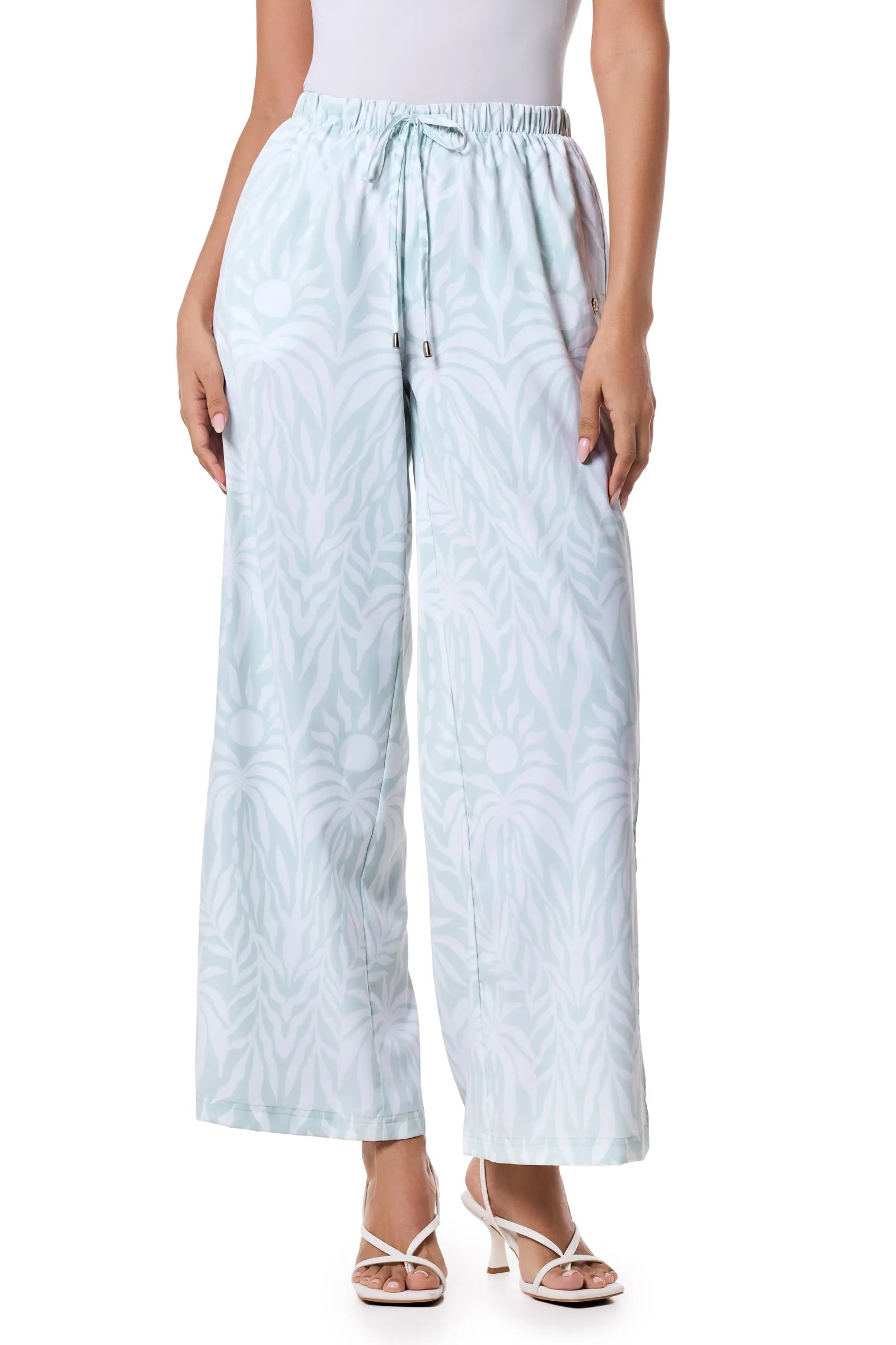 Women's Petra Wide Leg Pant | Misty Aqua American Palm