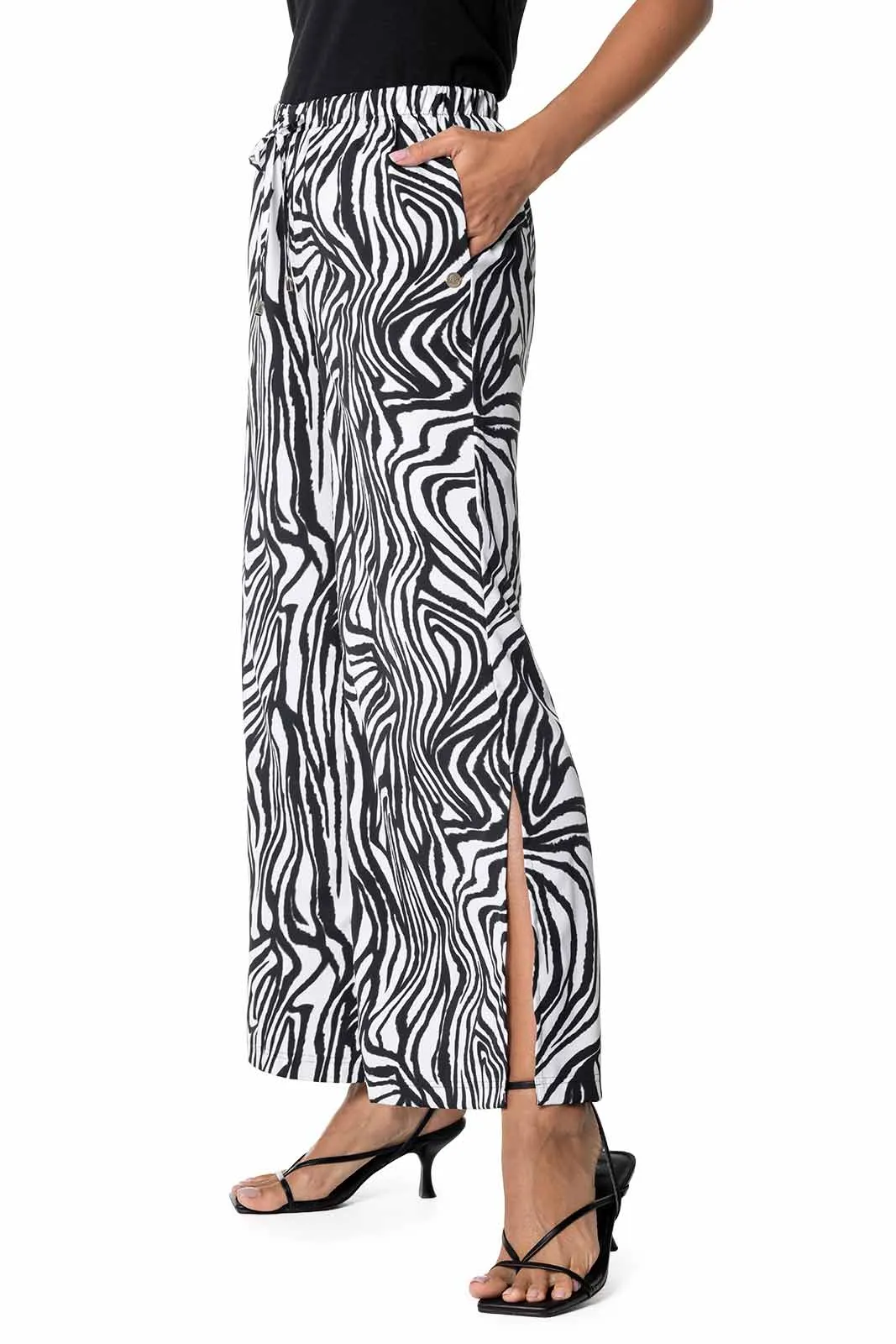 Women's Petra Wide Leg Pants | Black/White Running Zebra