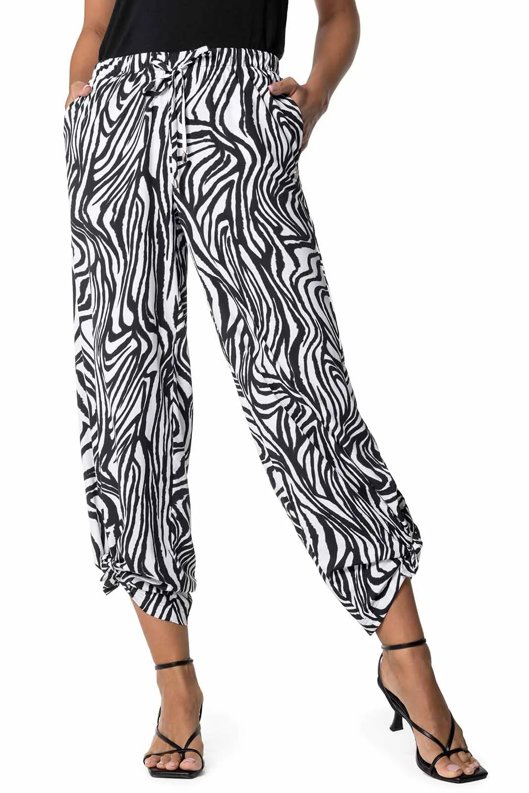 Women's Petra Wide Leg Pants | Black/White Running Zebra