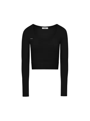 Women's Plant-Stretch Long Sleeve Cropped Top—black