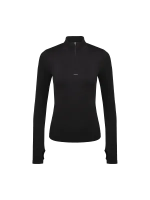Women's Plant-Stretch Zipped Long Sleeve Top—black