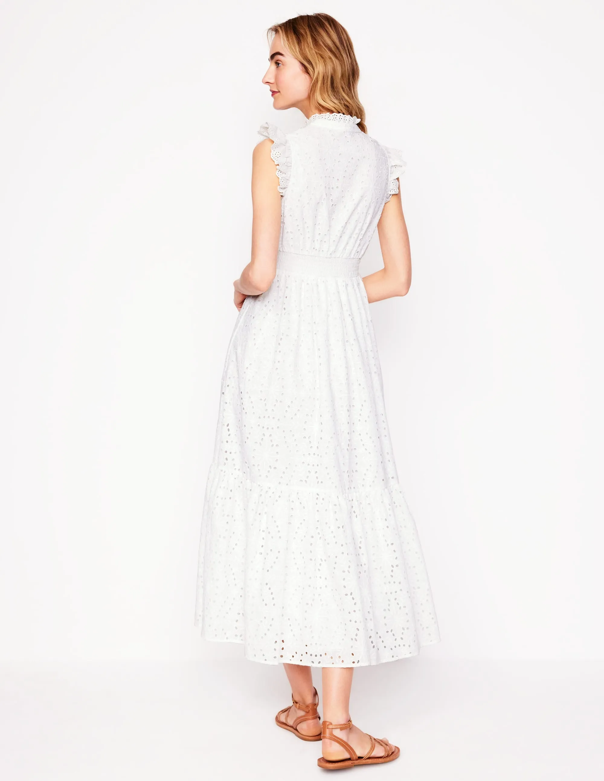 Wren Broderie Midi Dress-Ivory. Broderie