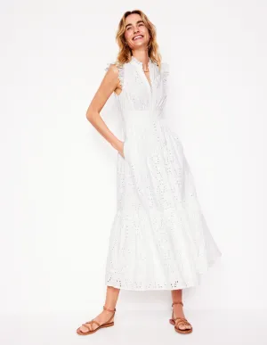 Wren Broderie Midi Dress-Ivory. Broderie