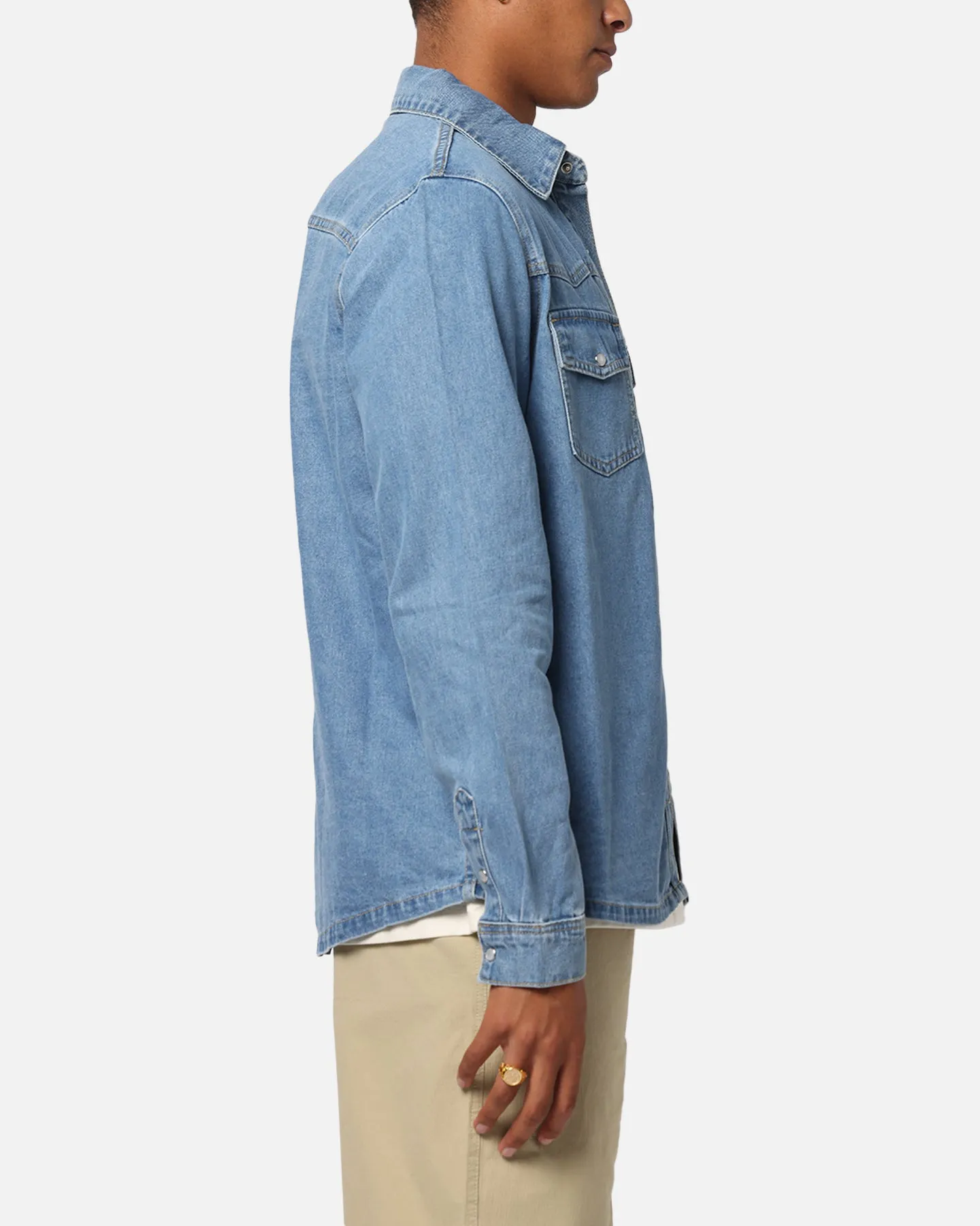X-Large Denim Western Long Sleeve Shirt Mid Blue
