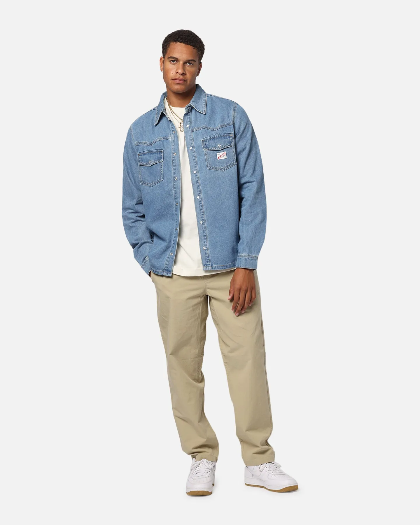 X-Large Denim Western Long Sleeve Shirt Mid Blue