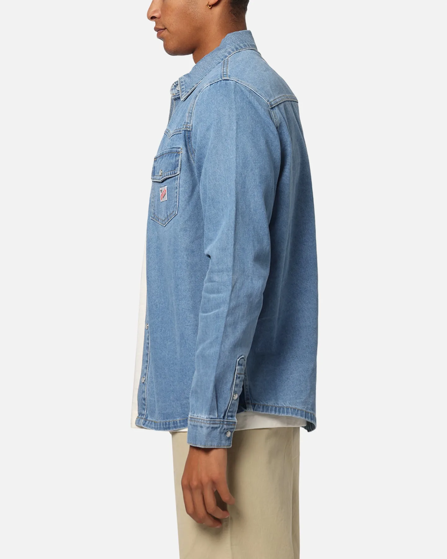 X-Large Denim Western Long Sleeve Shirt Mid Blue